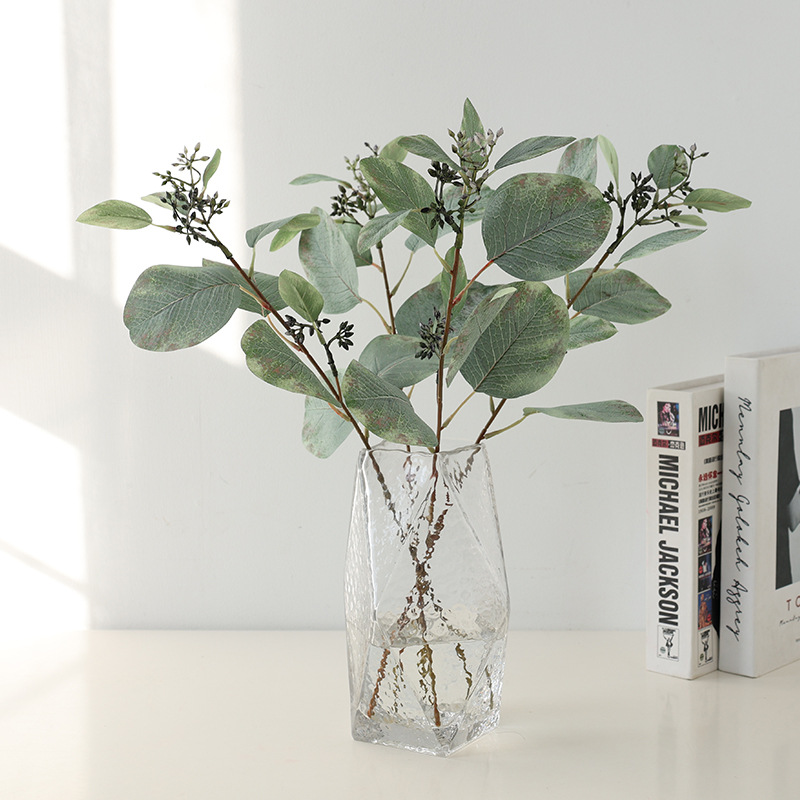 新品带果尤加利 高档绢花仿真尤加利叶心形沙发餐桌书房花瓶插花