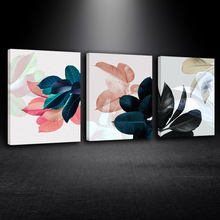 北欧三联画客厅卧室装饰画帆布画画芯无框画挂画跨境货源花朵叶子
