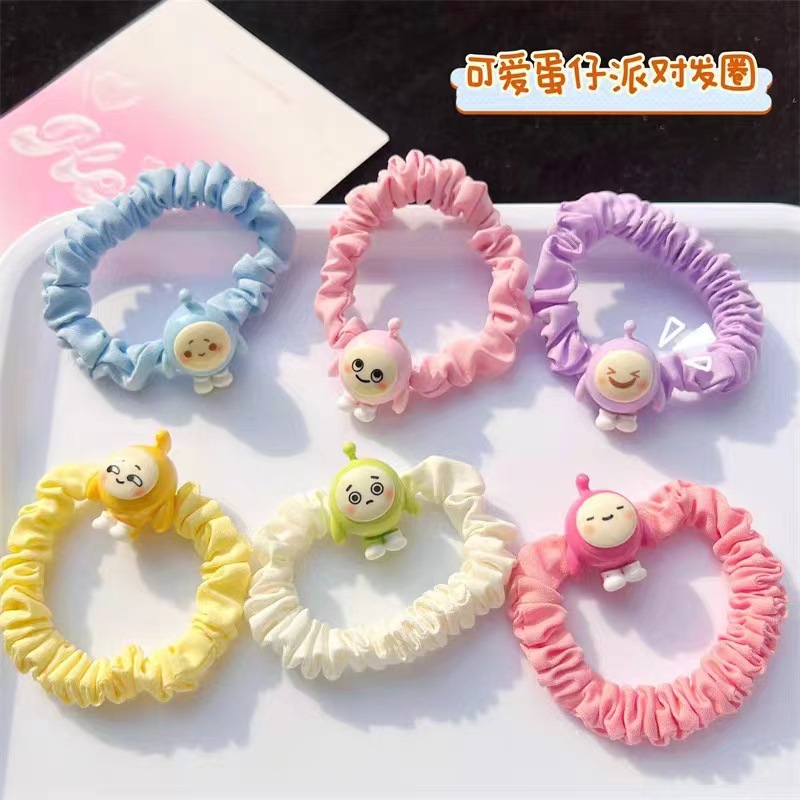 Cute Egg Puff Party Facial Expression Bag Hair Ring Soft and Adorable Hair Band for Girls Cartoon Anime Small Intestine Ring Sweet Head Rope Hair Accessories