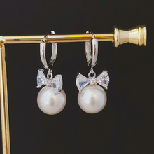 复古甜美风法式珍珠S925银耳扣蝴蝶结简约气质女款施家珍珠耳环