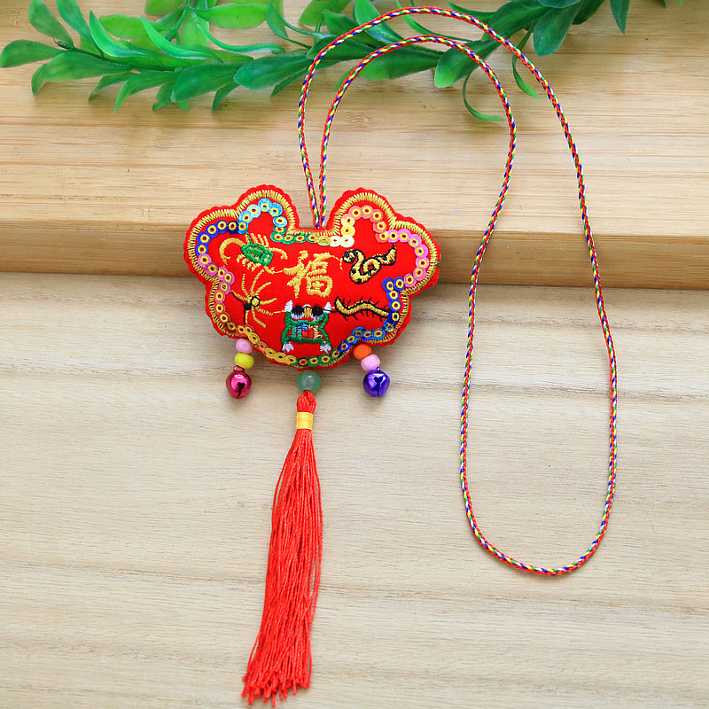 2024 Dragon Year New Dragon Boat Festival Sachet Colorful Braided Rope Children's Halter Embroidered Tiger Head Longevity Lock Necklace Ornament