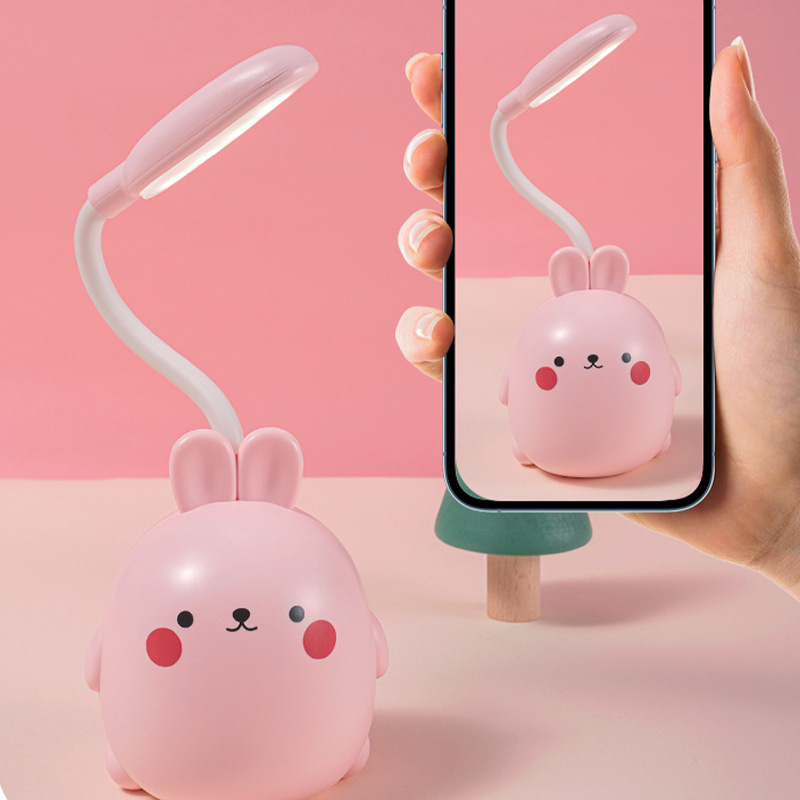 Cartoon Rabbit Table Lamp USB Rechargeable Hose Adjustable Angle Children's Room Eye Protection LED Light Learning Lamp