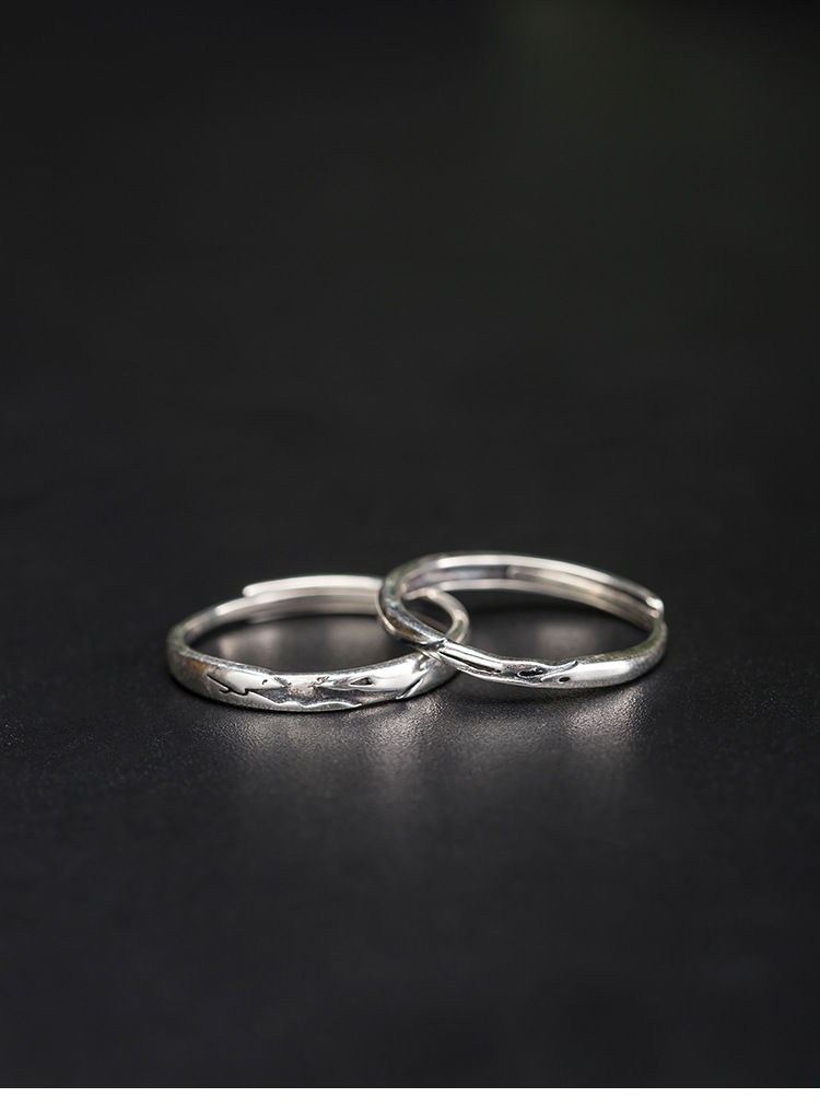 素十八s925银复古做旧情侣对戒男女唯美浪漫海枯石烂戒指开口可调