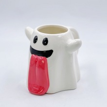 跨境创意万圣节小幽灵立体造型可爱搞怪马克杯精灵吐舌陶瓷咖啡杯
