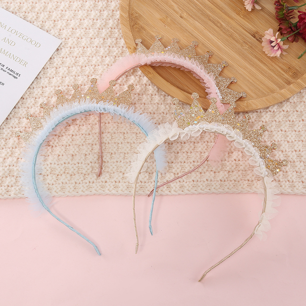 2023 New Colorful White Yarn Headband Cute Crown Princess Hair Accessories Children's Birthday Celebration Headband Wholesale