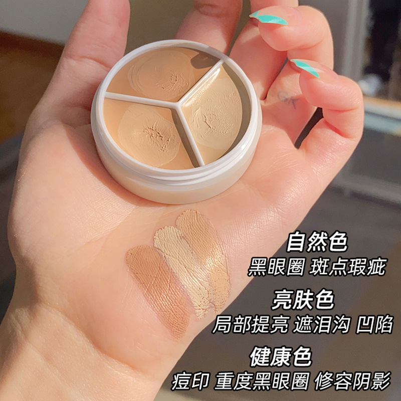 Sweet Mint Three Colors Concealer Cover Fleck Acne Marks Dark Circles Tear Groove Repair Foundation Cream Smear-Proof Makeup