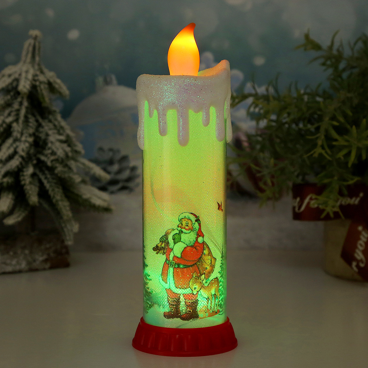 Cross-Border Colorful Christmas Decoration Candle Light Led Simulation Flame Candle Santa Claus Snowman Decoration Small Night Lamp