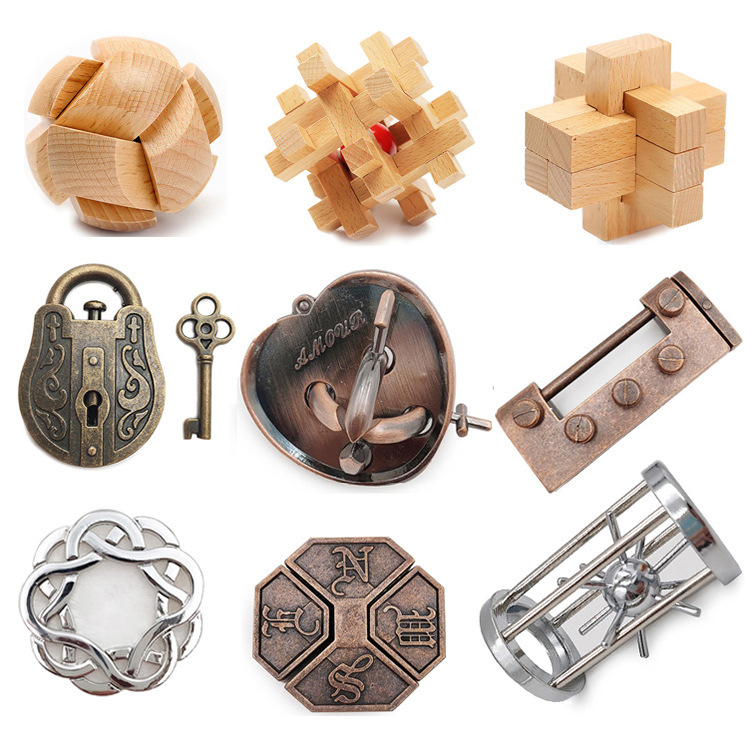 儿童益智玩具合金鲁班锁成人解锁木制孔明锁压连环扣解密智力开发
