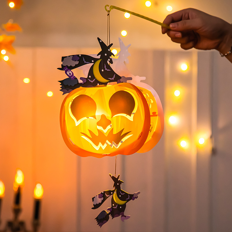 Halloween Pumpkin Lamp Children's Handmade DIY Portable Luminous Lantern Kindergarten Small Gift Decoration Props Ornaments