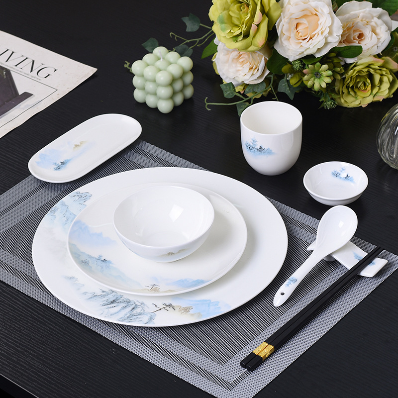 五星级酒店摆台会所餐具套装陶瓷骨瓷四件套新中式餐厅饭店包厢