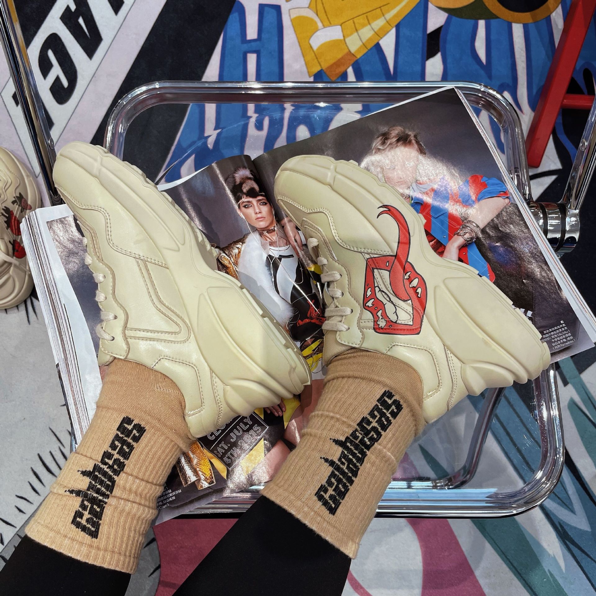 莆田高版本卡通鞋女ins潮欧洲站老爹g家字母厚底增高运动情侣鞋