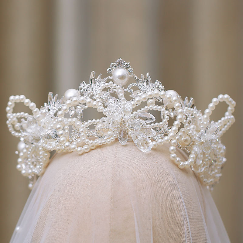 新娘时尚手工水晶珍珠皇冠奢华韩式唯美优雅王冠大气婚纱造型饰品