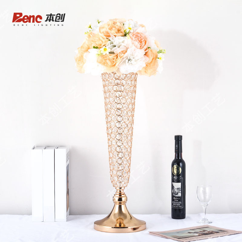 Hotel Wedding Table Ornaments Crystal Road Horn Flower Device European Style Vase Home Flower Arrangement in Living Room and Dining Table Decoration Ornaments