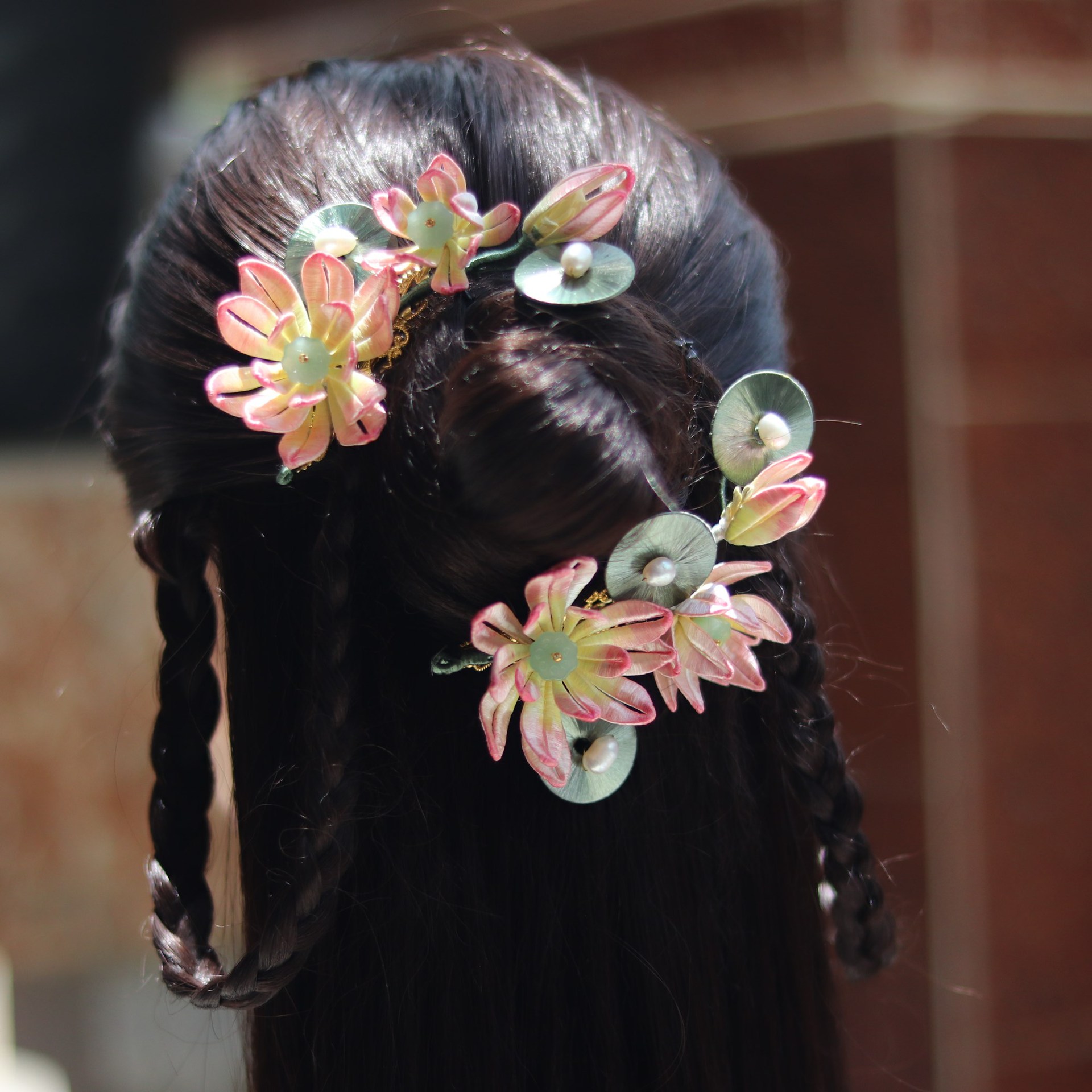 汉服睡莲发饰缠花国风荷花发夹发钗发簪古风旗袍配饰清新仙女-阿里巴