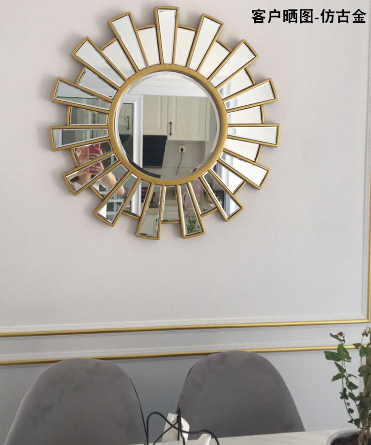欧式美式餐厅壁炉装饰镜玻璃圆镜太阳镜玄关浴室镜卫生间壁挂镜子