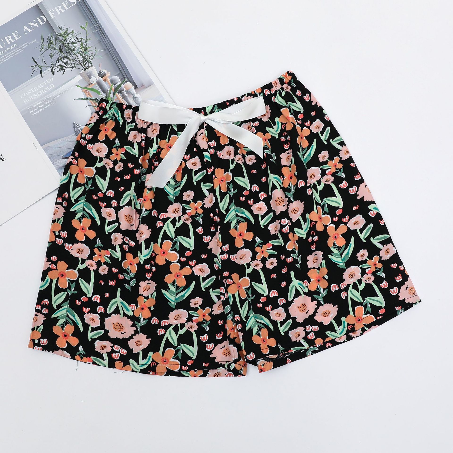 Women's Cotton Silk Shorts Summer New Japanese Floral Pajama Pants Thin Artificial Cotton Large Size Can Be Worn outside Casual Single Pants