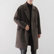 双排扣羊毛呢子大衣男士韩版中长款冬季加厚风衣潮流妮子外套宽松