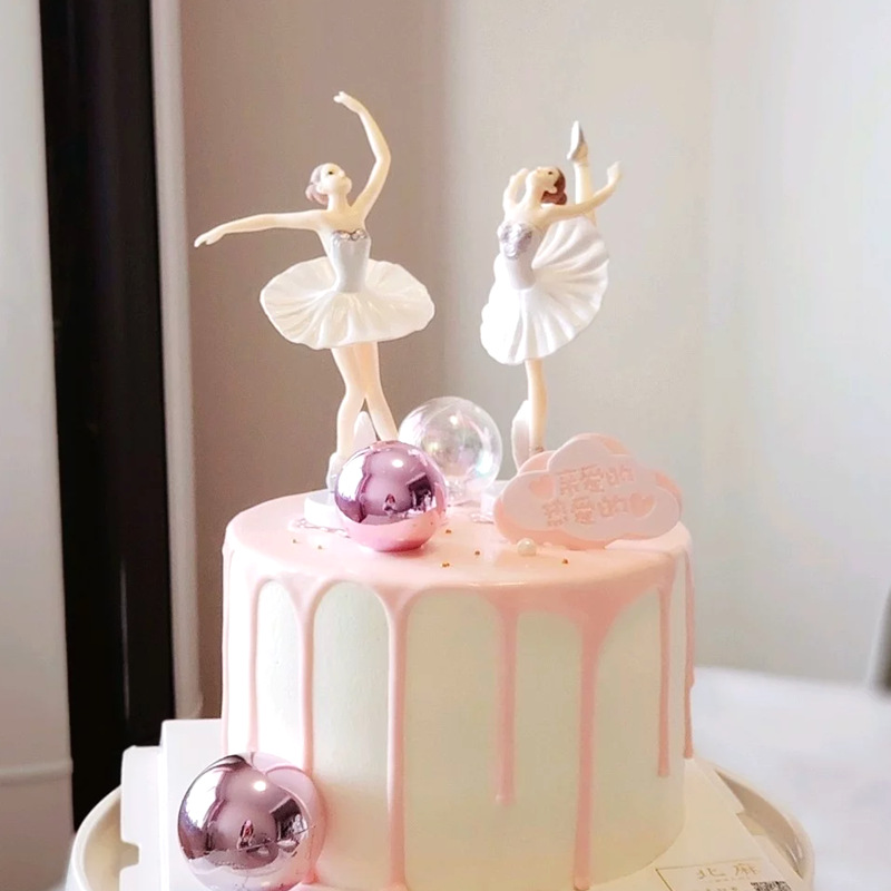 网红生日蛋糕唯美摆件芭蕾舞女孩套装仙女公主派对甜品台装饰用品