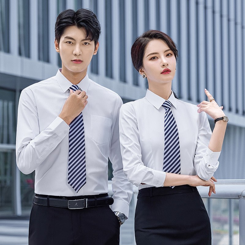 春装新款长袖棉衬衣正装男女同款职业装衬衫酒店汽车4s店教师工装