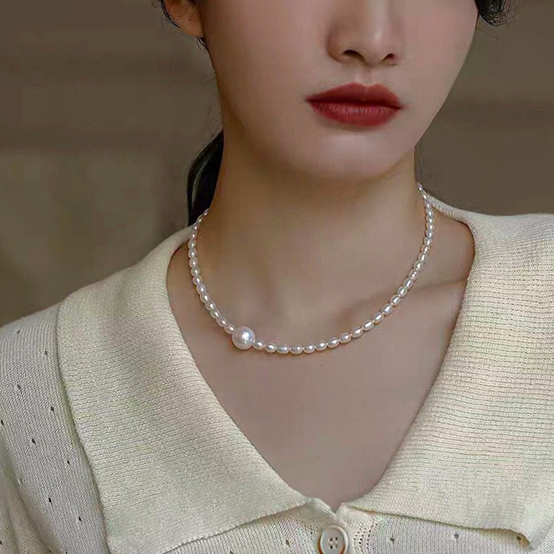 通勤百搭天然巴洛克珍珠项链ins小众感小米珠珍珠项圈女复古项圈