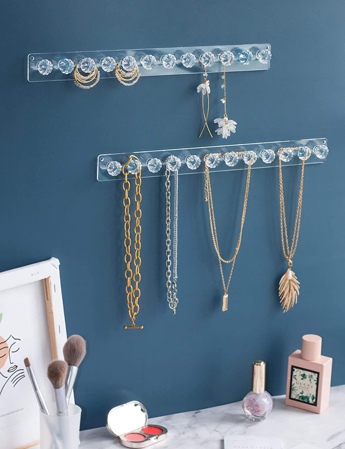 亚克力饰品展示架 壁挂式耳环收纳 12个挂钩首饰戒指项链收纳架