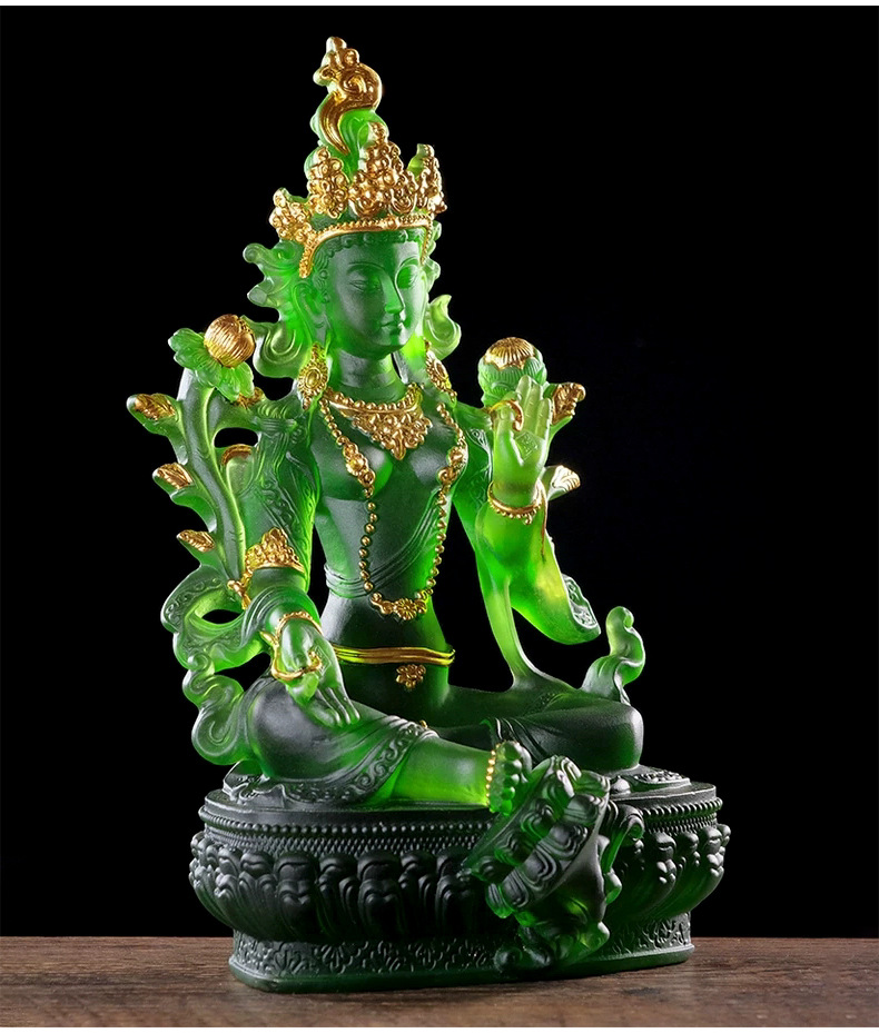 琉璃绿度母佛像菩萨佛堂供奉佛像寺院家居摆件工艺品
