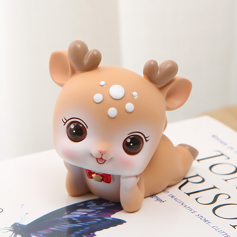创意可爱少女心萌鹿蛋糕摆件烘焙装饰品卡通小鹿汽车摆件车载树脂
