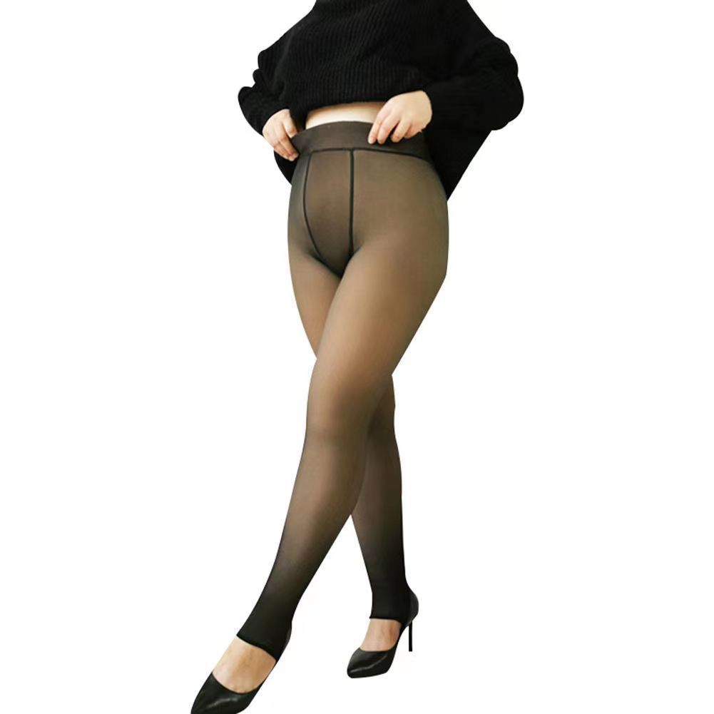 Plus Size Breathable Leggings One Seamless Leggings Fleece-lined Thick Fake Transparent Pantyhose with Gussets on Both Sides Stockings for Women Winter