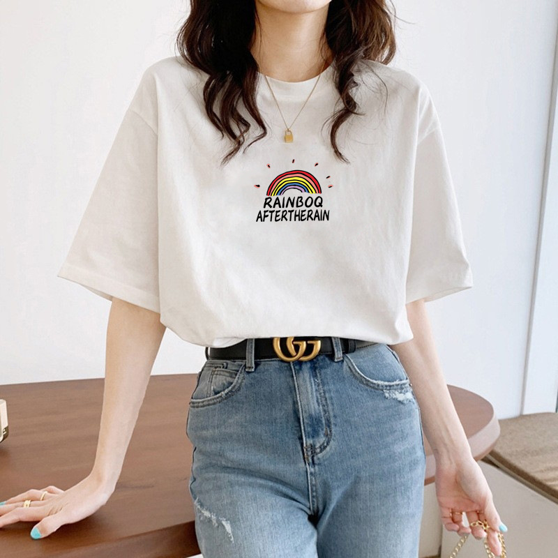 Summer Women's Cotton Short-Sleeved T-shirt Women's 2024 New White Inner Wear Korean Style Loose Half-Sleeved Top Ins Fashion