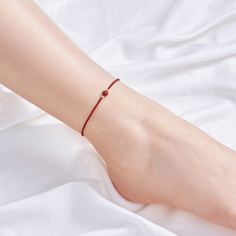 本命年红绳脚链女款朱砂手编脚链简约大方一件代发