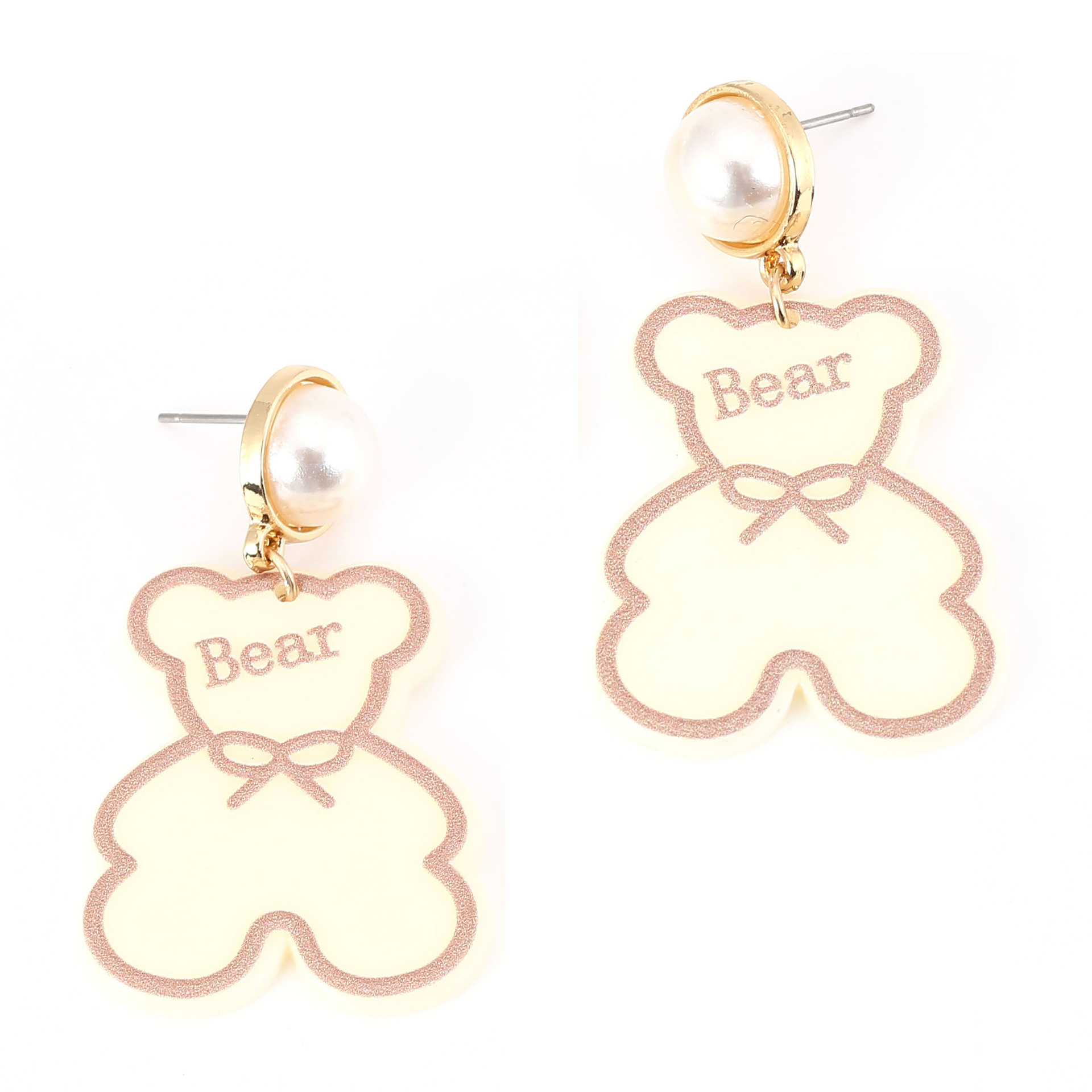 日韩新款小清新个性创意时尚可爱卡通小熊亚克力镶珍珠款耳饰