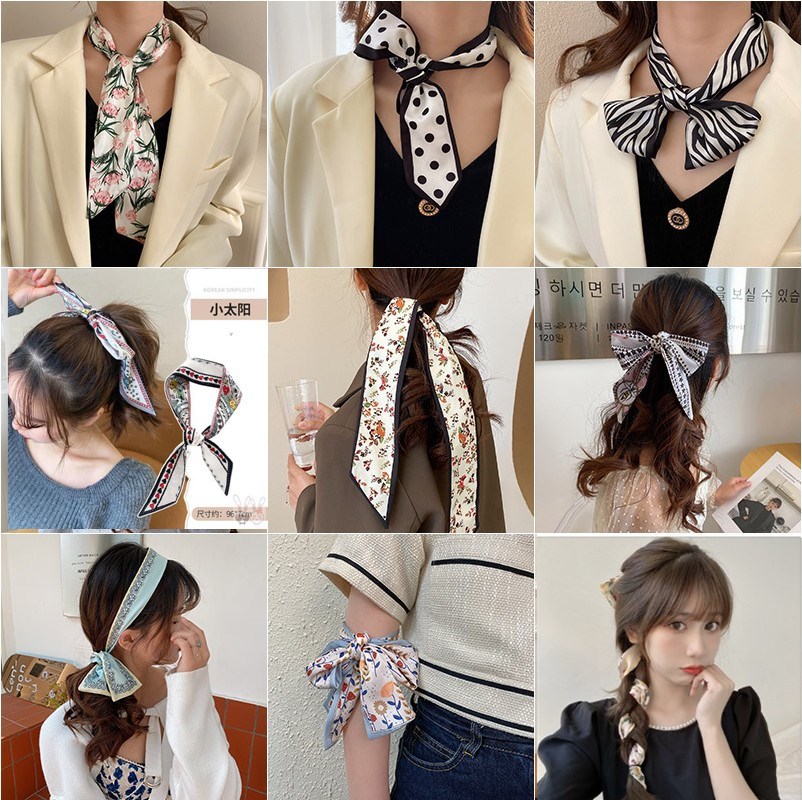 Korean Style Hair Band Women's Retro Tie-up Hair Silk Scarf Ins Bowknot Headband Hair Accessories Streamer Hair Tie Online Influencer Jewelry