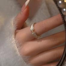 微镶锆石H字母戒指女时尚洋气个性气质S925银开口指环甜酷食指戒