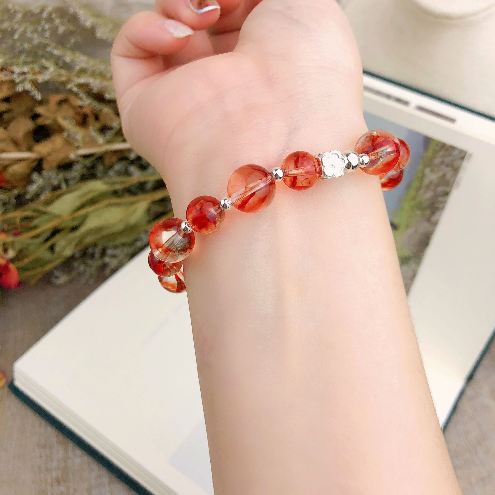 新款凤羽幽灵单圈手链女s925银大象吊坠个性气质显白手工diy手串