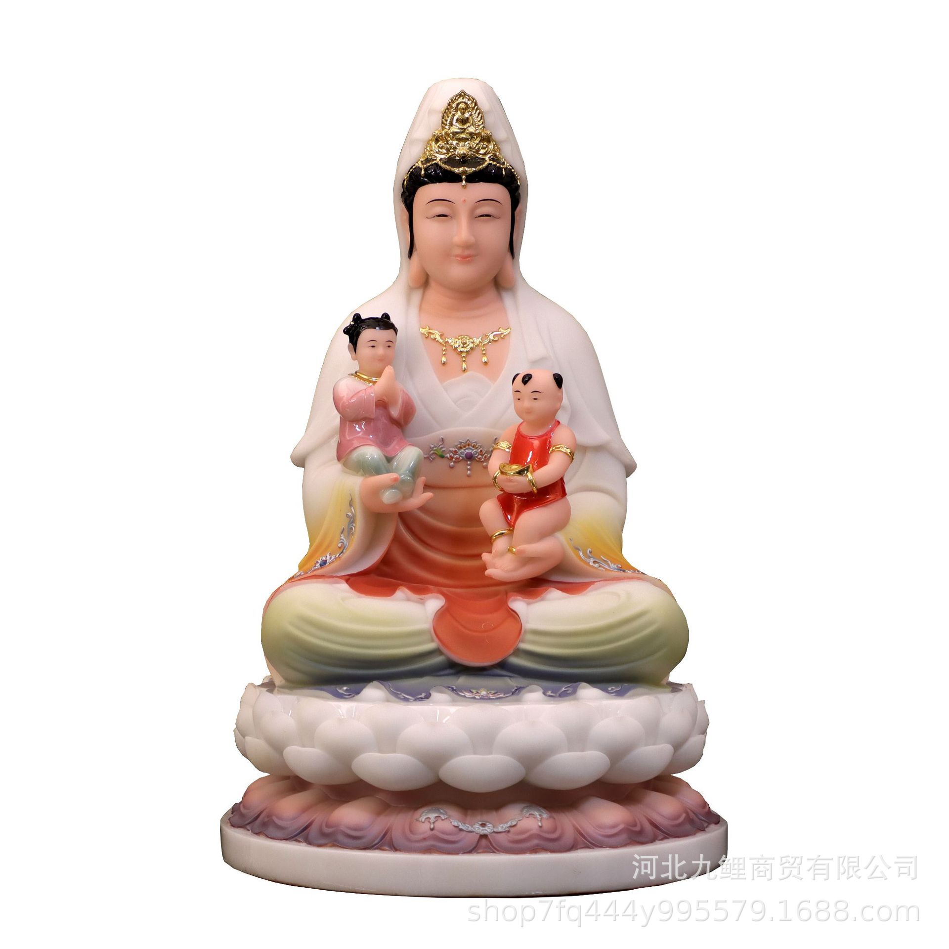 送子观音娘娘佛像男孩女孩龙凤胎求子观世音菩萨居家中式精致摆件