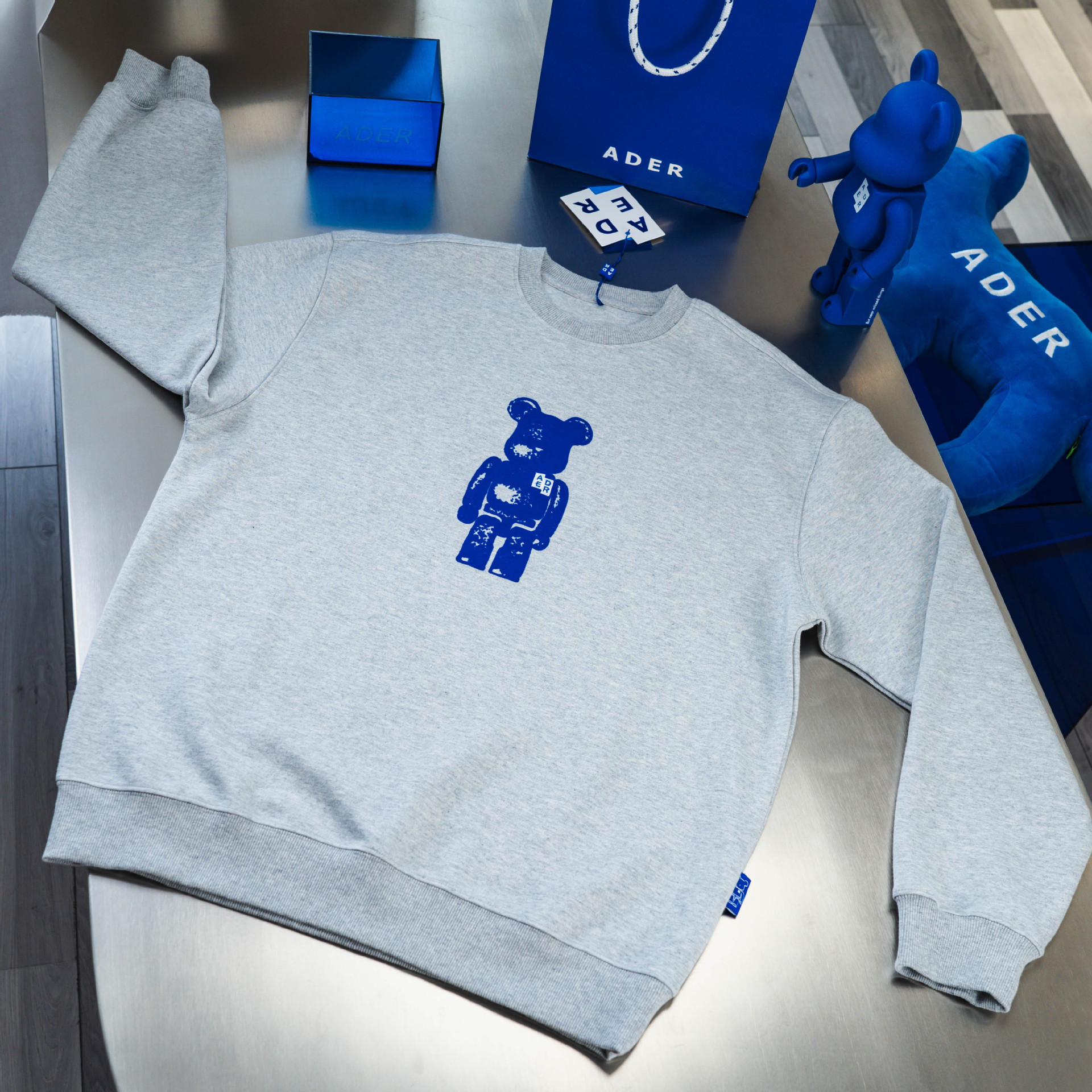 现货ader 新款潮牌积木熊合作款圆领宽松套头卫衣男女同款情侣