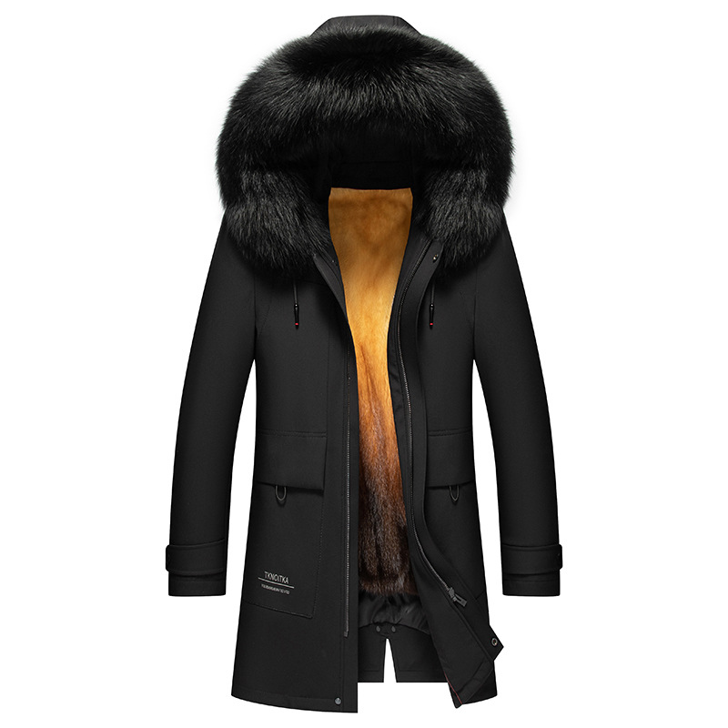 冬装新款男士大狐狸毛领獭兔内胆派克服中长款裘皮大衣皮草男外套