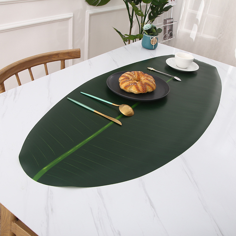 Cross-Border New Arrival Simulation Japanese Banana Leaf Long Table Runner Nordic Style Leaves Western-Style Placemat Waterproof Non-Slip Heatproof Table Mat