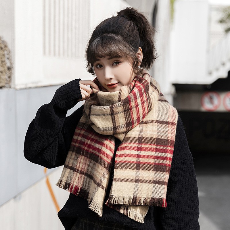 Korean Style Retro Classic Color Plaid Ins Korean Dongdaemun Autumn and Winter Soft Double-Sided Artificial Cashmere Scarf Scarf