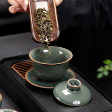 批发哥窑盖碗茶杯单个家用防烫复古中式陶瓷功夫茶具茶道零配大号