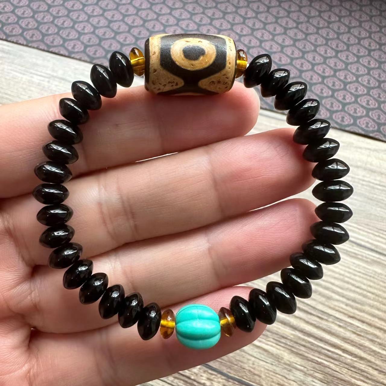 Best-Seller on Douyin Tibetan Agate Tibet Beads with Turquoise Black Stone Beads Men's and Women's Bracelets Bracelet Factory Wholesale