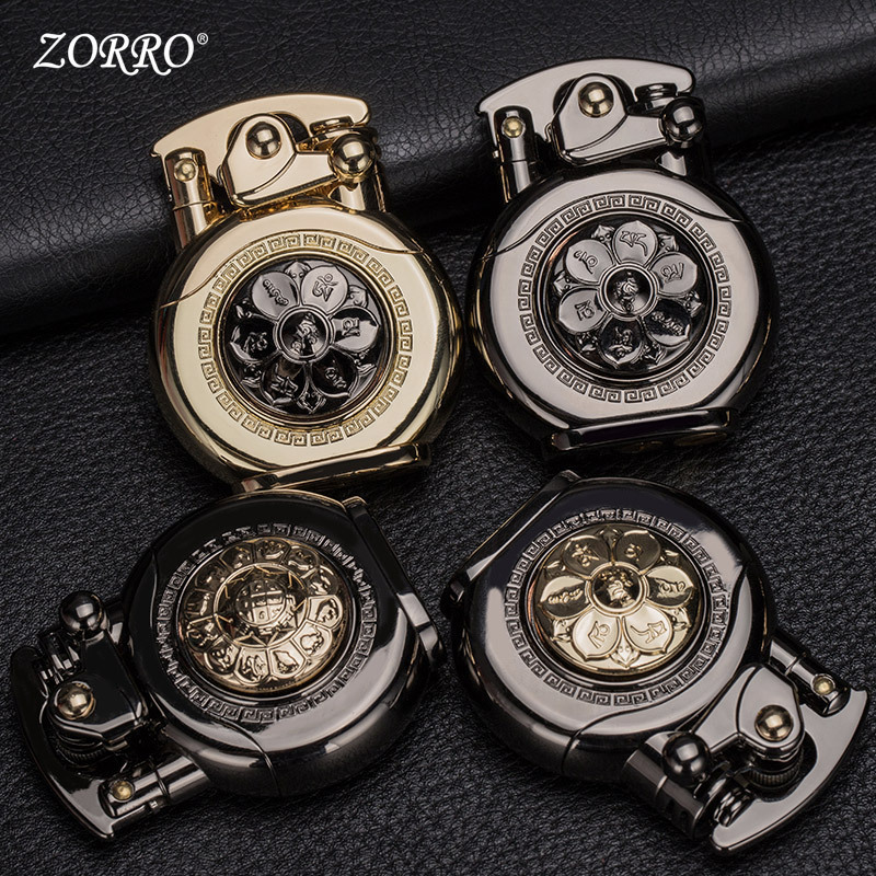 Zorro New Zorro Rocker Arm Six Words Mantra Twelve Zodiac Armor Rotating round Clock Lighter Z620