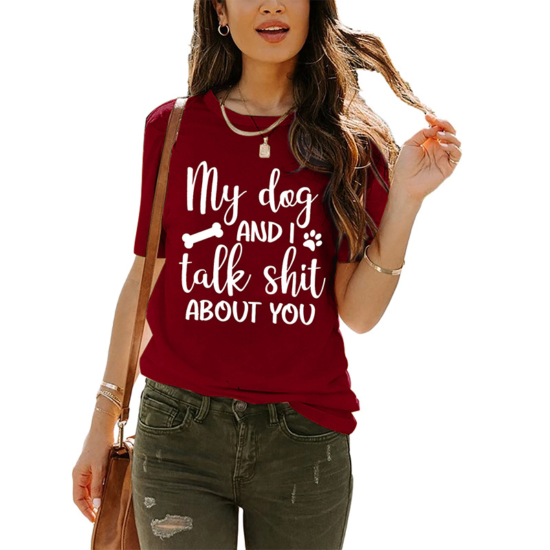 跨境欧美爆款夏季女装 新款圆领短袖t恤女时尚英文印花上衣