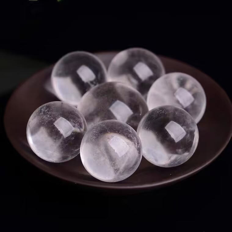 天然白水晶圆珠白水晶小球摆件水晶七星阵东海水晶球工厂批发