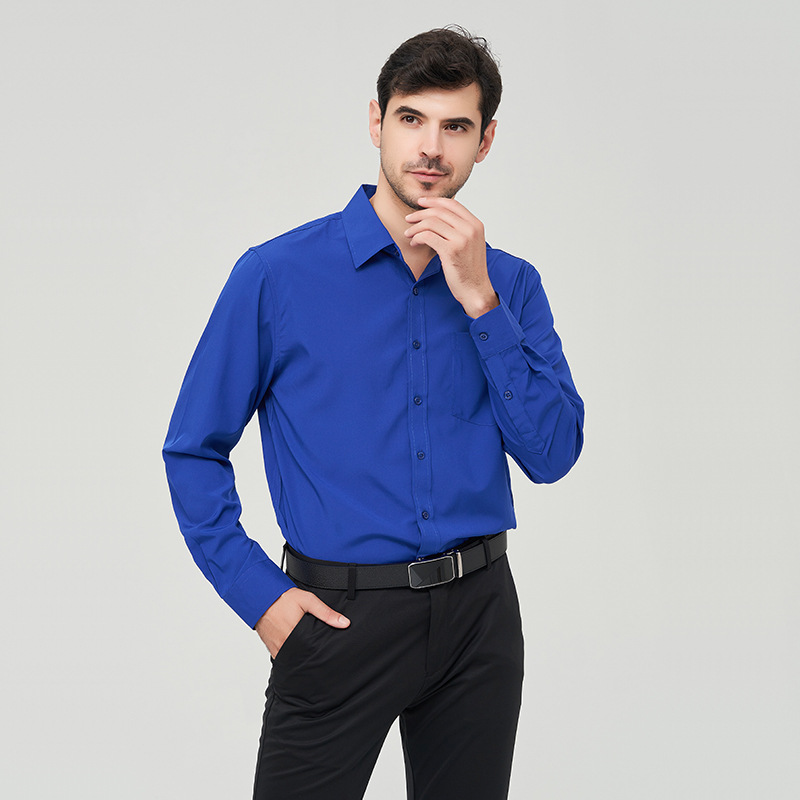 Cross-Border Autumn Solid Color Large Size Four-Sided Stretch Shirt Men's Business Casual Long-Sleeved Foreign Trade Shirt Men's Clothing