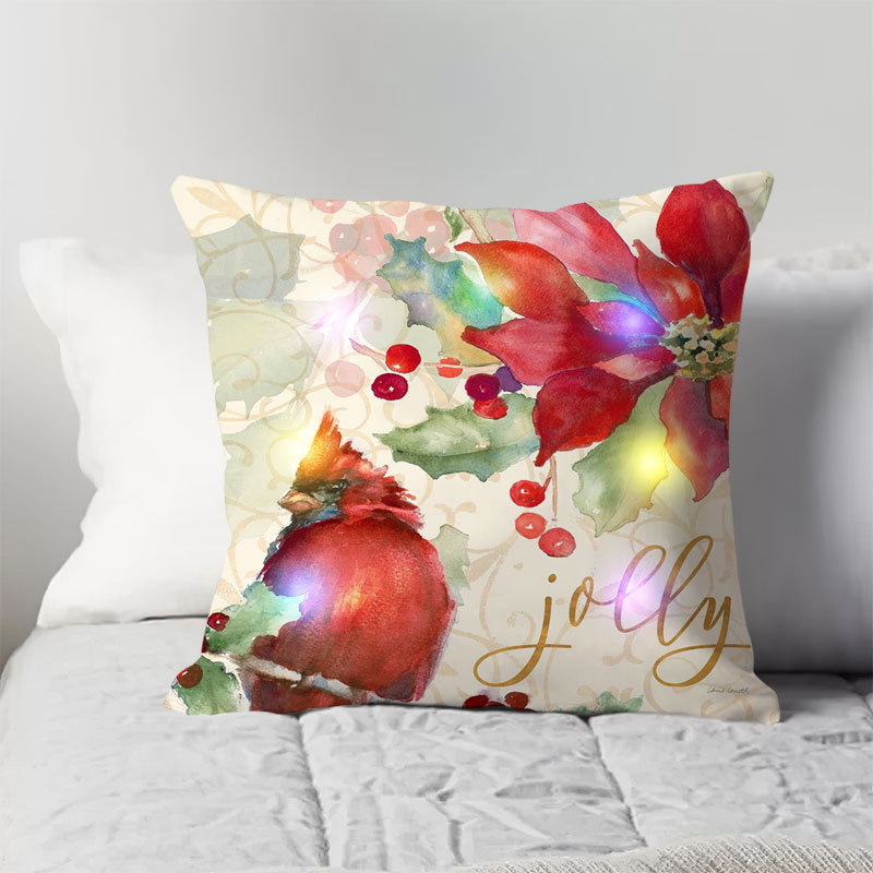 New Luminous LED Lights Christmas Linen Colored Lights Pillow Cover Cushion Cover Pillow Flowers and Plants Festive Hot Sale