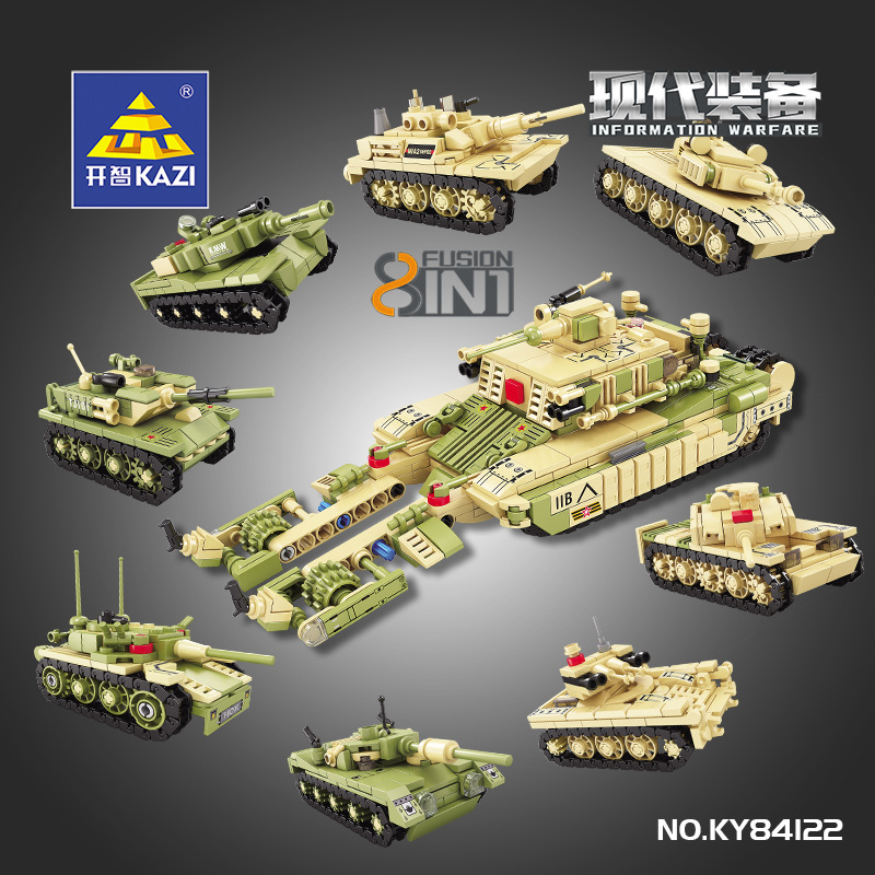 Compatible with Lego Military Building Blocks Series 8-in-1 Tank Small Particles Children Educational Assembly Toy Gifts Wholesale