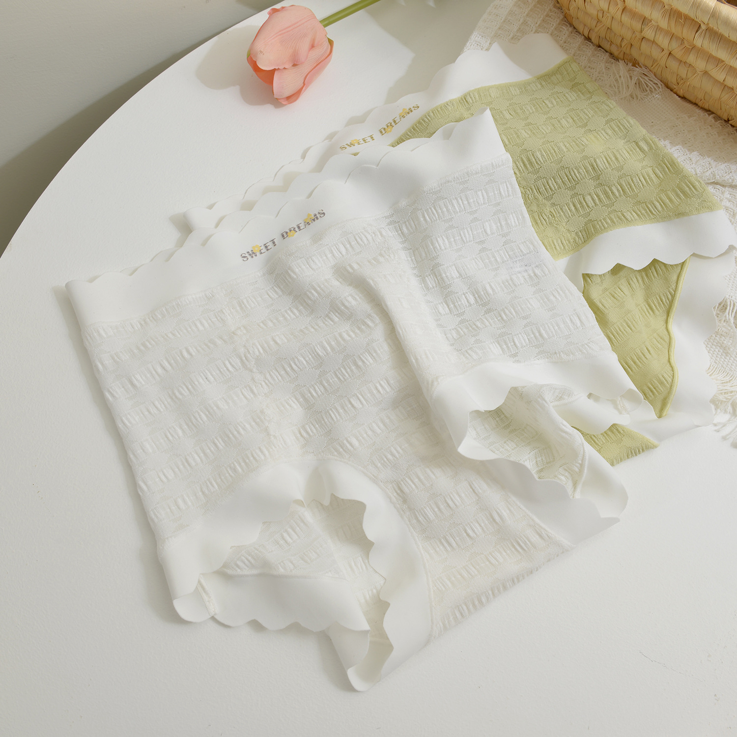 dfl8003高腰收腹内裤榴莲千层法式清新甜美百褶蕾丝透气少女内裤