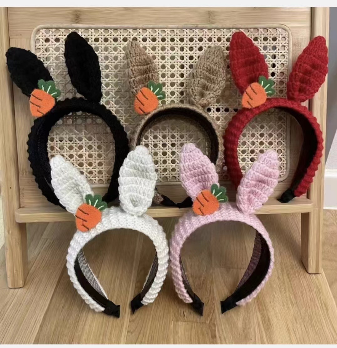 Cartoon Graceful and Cute Bunny Headband Hair Clip Face Wash Wool Knitted Headband Non-Slip Hair Pressing Headwear Women