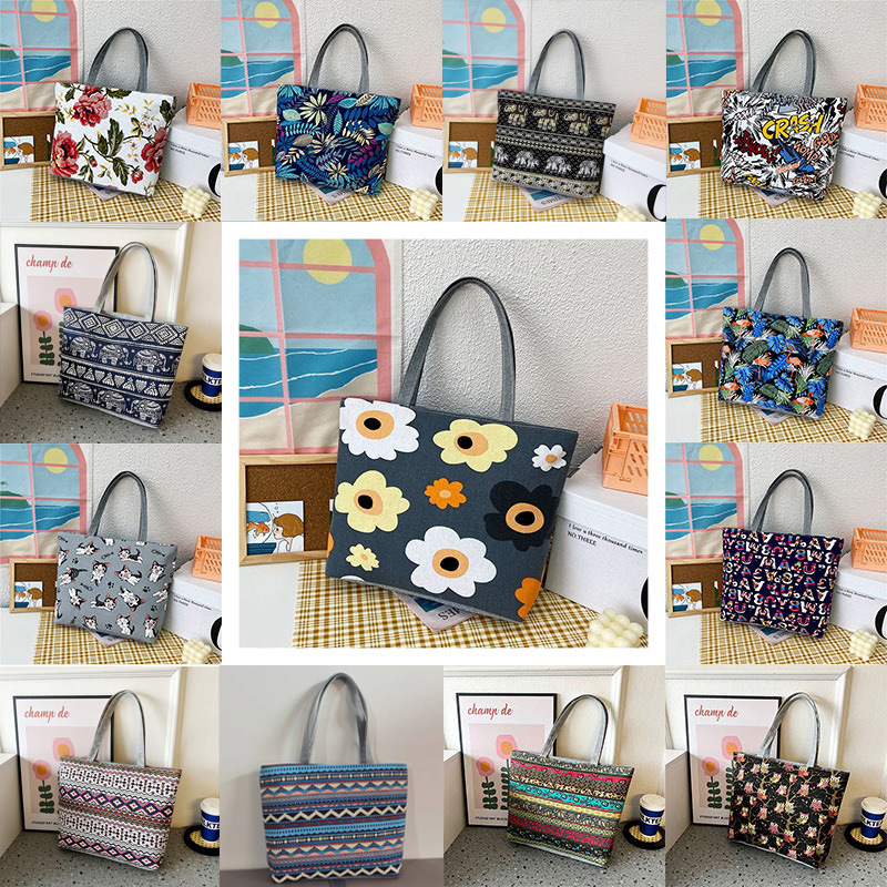 Wholesale New Canvas Large Capacity Women's Bag Printed Handbag Korean Style Tote Big Bag Artistic School Bag Shopping Bag